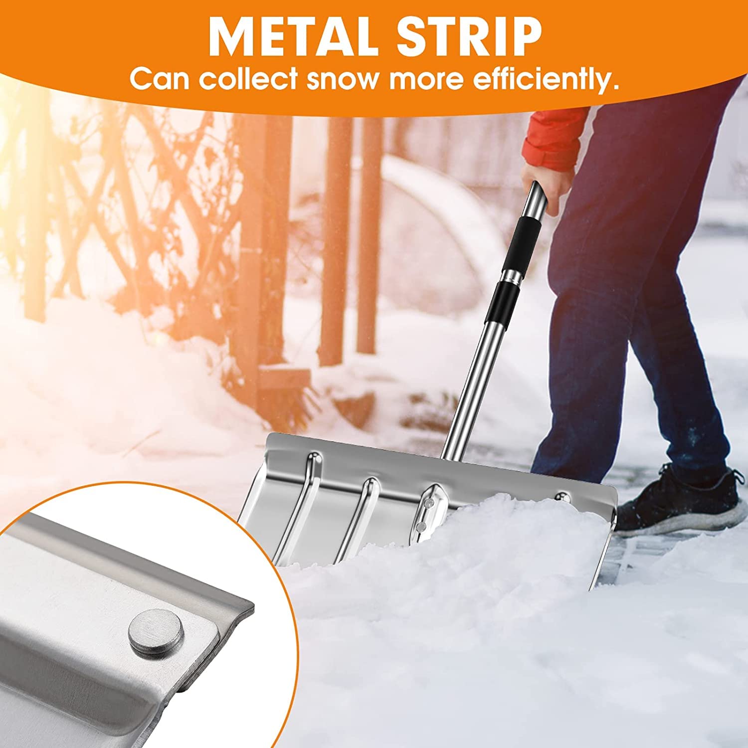 Pala de Nieve de Aluminio, 42 * 32cm Pala Quita Nieve con Borde Reforzado de Acero Inoxidable y Aluminio con Mango en D