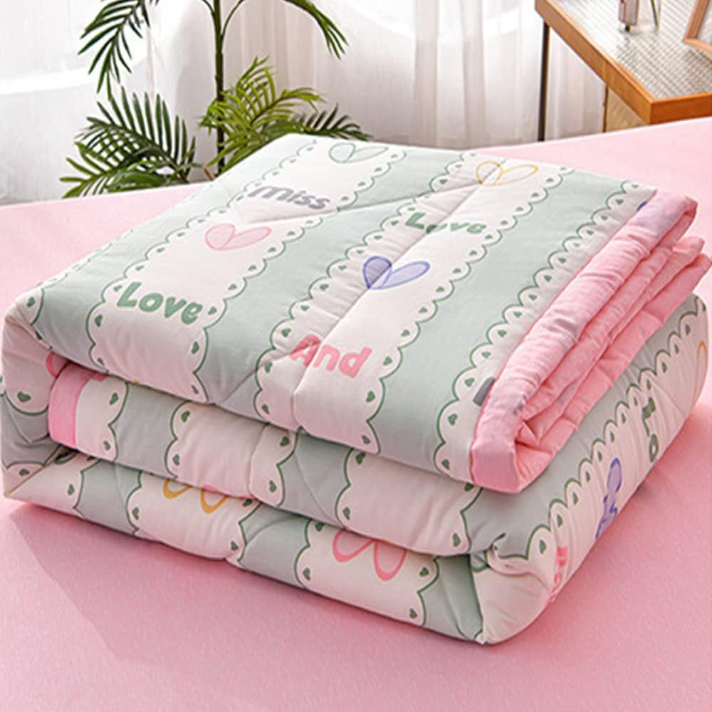 Hiseng Solid Color Quilt Double Single King Size Bed Comforter, Cosy Lightweight Coverless Duvet Quilt for All Seasons, Machine Washable (Sweet,100x150cm) — image 1