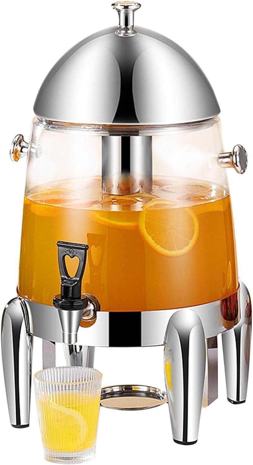 MYUYEE Stainless Steel Drink Dispensers With Stand, 12L Beverage Dispenser For Parties, Large Juice Dispenser With Ice Container, Spigot, Fuel Holder, Clear Acrylic