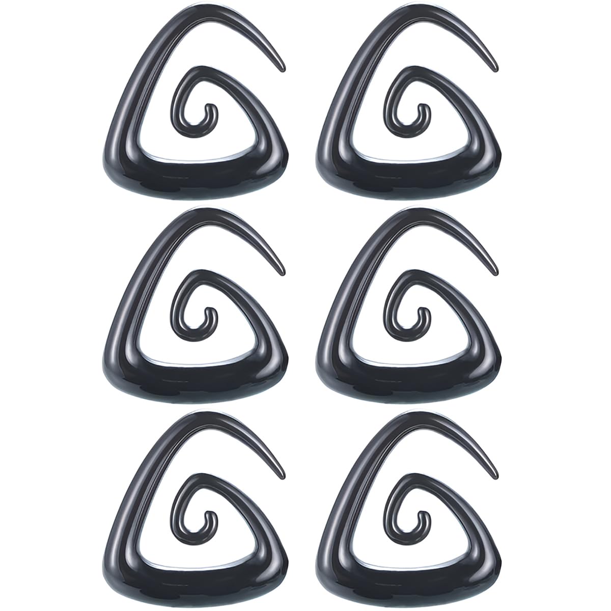 Lot de 3 paires d'écarteurs d'oreille triangulaires noirs en acrylique 1,6 mm (14 G) - Écarteurs d'oreille en forme d'escargot - Écarteurs d'oreille - Écarteurs d'oreille - Bijoux de