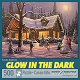 Bits and Pieces β Glow in The Dark Jigsaw Puzzle for Adults β Family Traditions by Geno Peoples β Winter Christmas Cabin Holiday Scene (500 Piece Puzzle)