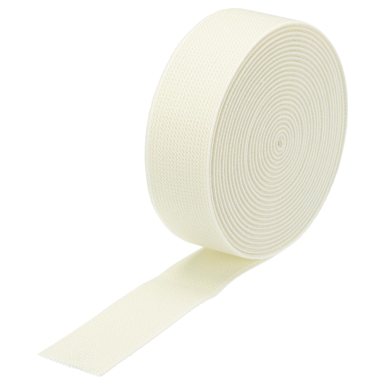 sourcing map Twill Wide Elastic Band Double-Side 3cm(1.2") Flat 4 Yard/12ft Woven Elastic Band Knit Elastic Spool Heavy Stretch Strap Cream White for Sewing, Waistband — image 1