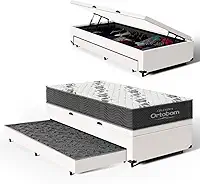 Bicama Box Baú Solteiro com Colchão de Espuma D33 Ortobom Airtech 100 + Auxiliar Unique 88cm (Branco)