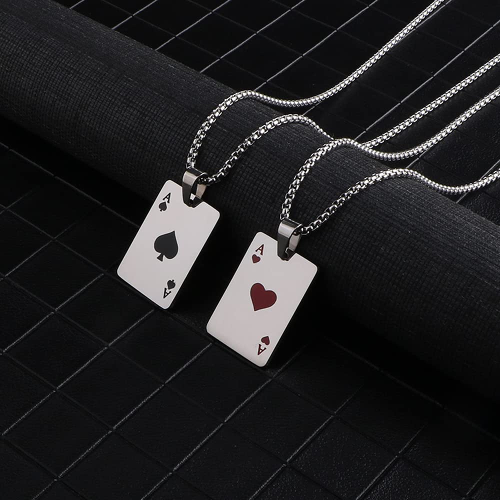 ZAMXHUG Herenketting van roestvrij staal - 2 stuks pokerhalskettingen, halskettingen voor heren, halsketting van roestvrij staal, zilver, accessoires voor heren voor koppels en mannen, 60 cm (picch-as