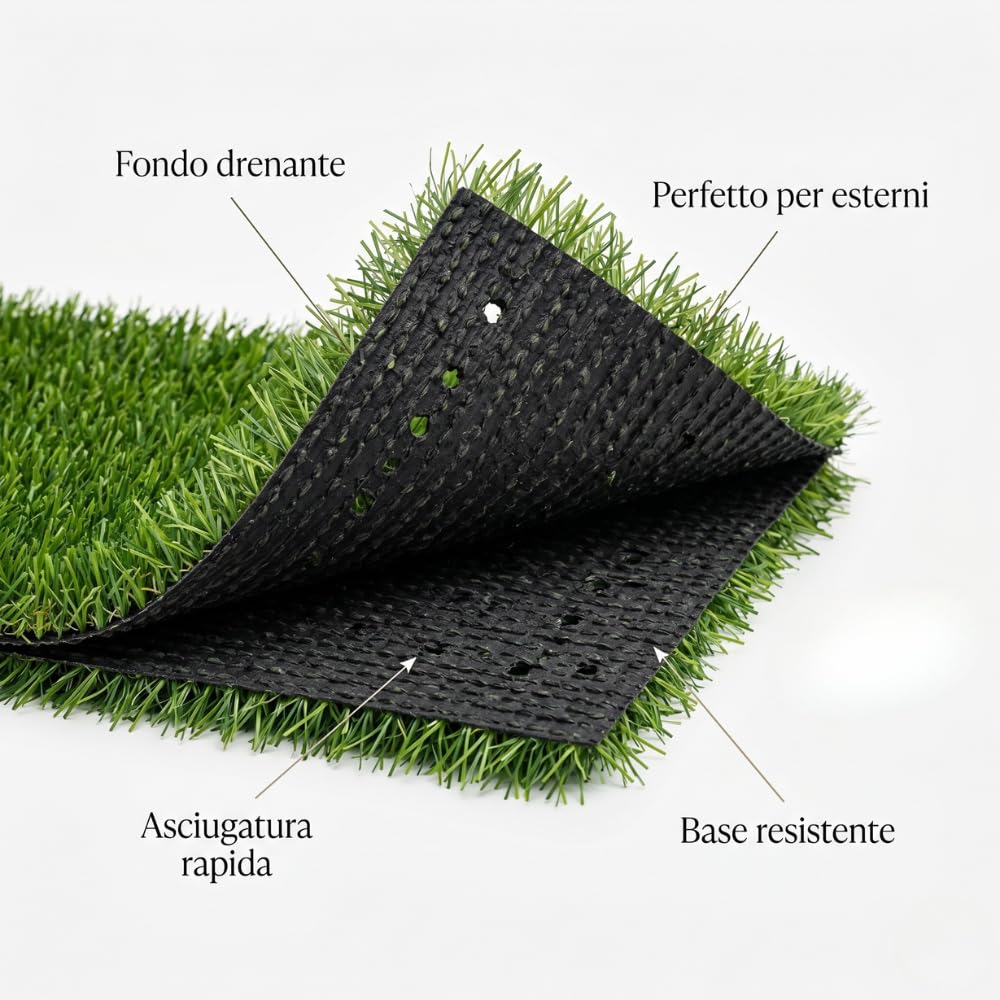 Prato Sintetico Drenante 45 mm Effetto Prato Inglese, Erba Finta in Rotolo Extra Soffice per Giardino e Terrazzo, Verde Naturale UV, Zero Manutenzione e Pet Friendly (2 x 5 m (10 m²))