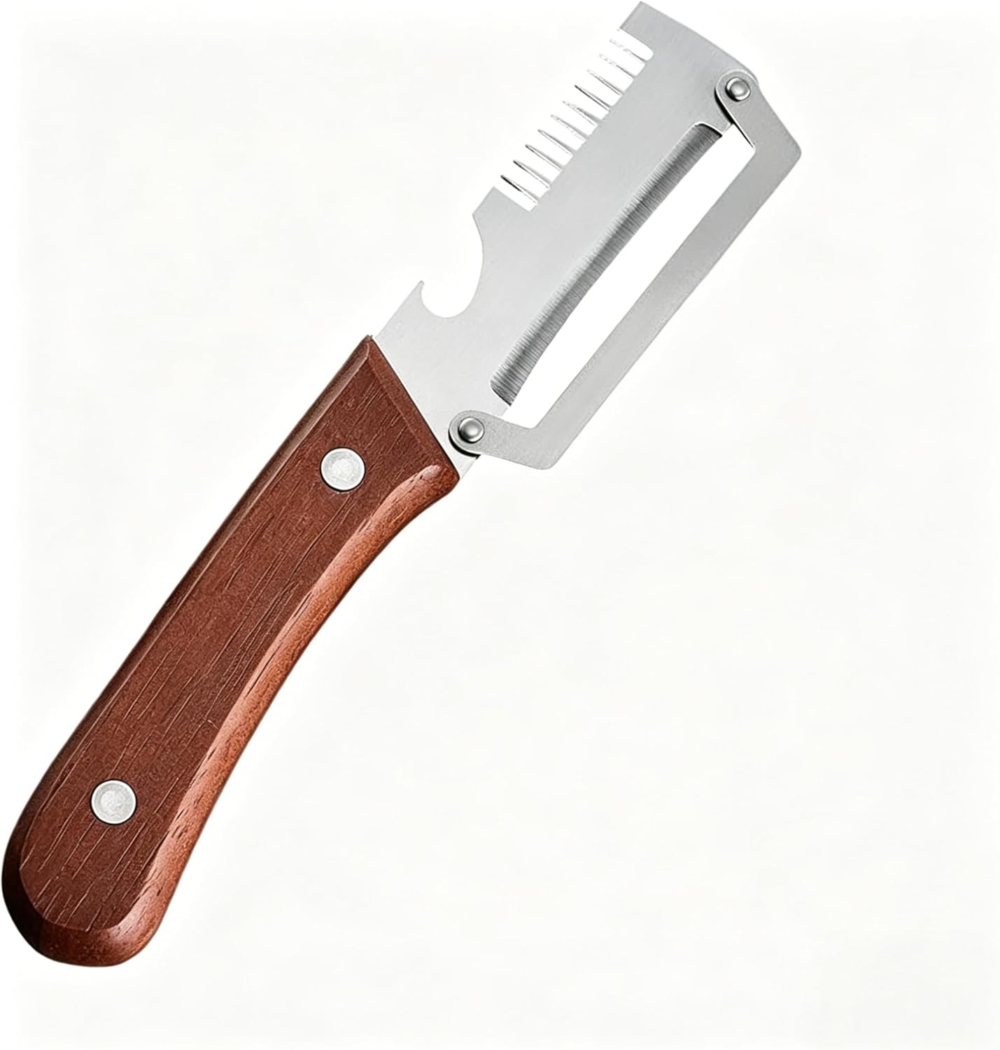 Upgraded 3-in-1 Vegetable Peeler, Wooden Handle Stainless Steel Kitchen Peeler with Julienne Slicer and Bottle Opener, Multi-Functional Fruit Potato Veggie Kitchen Gadget (1)