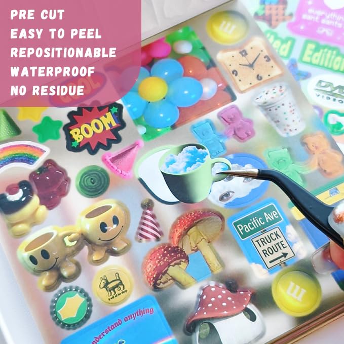 Image of 1500+ Pcs Aesthetic Sticker Book for Journaling | Retro Tech Collage Decals for Planner, Junk Journal, Notebook, Phone Case, Gift Wrap, DIY Craft Supplies