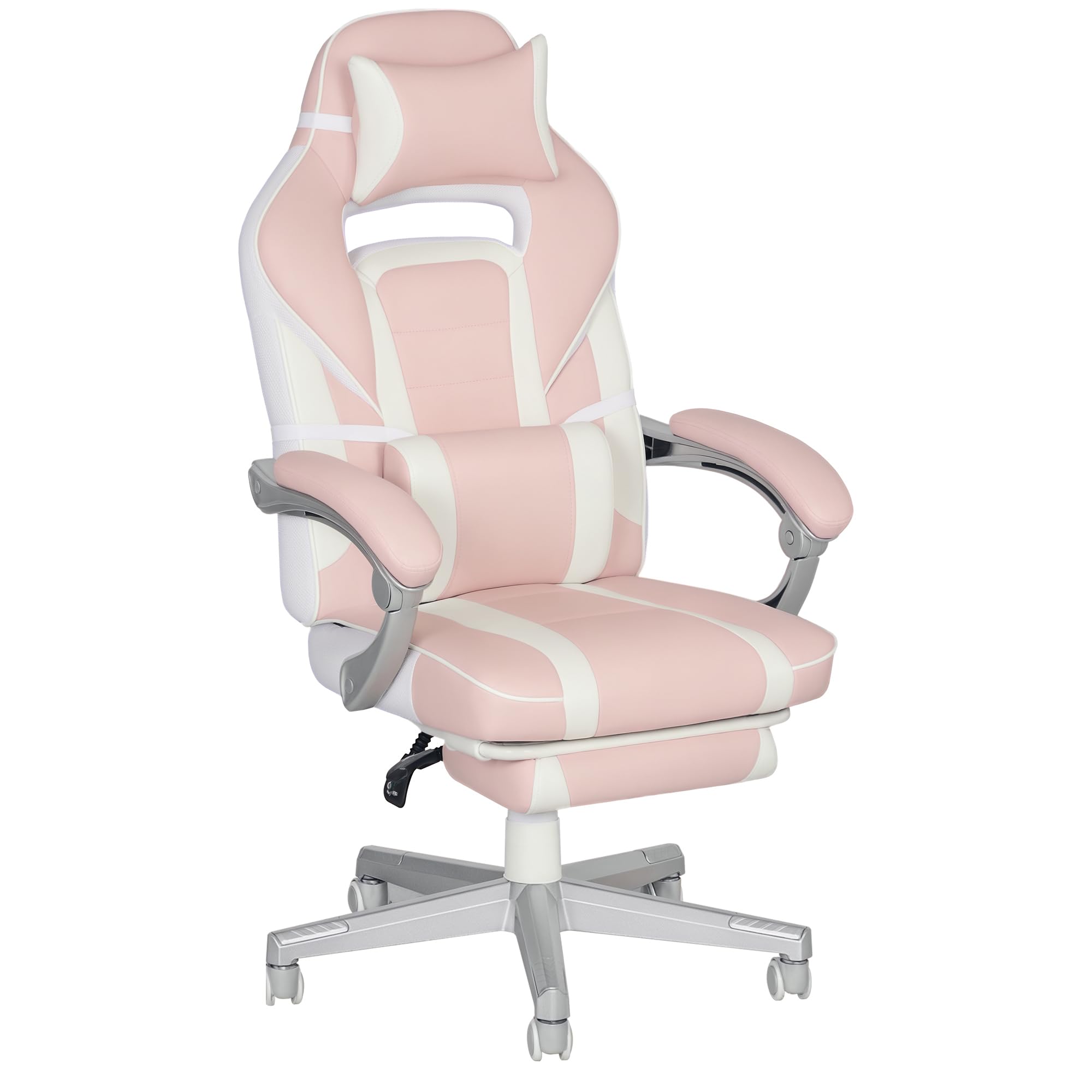 Homcom Pink Pu Leather Gaming Chair With Footrest 150 Degree Reclining Back