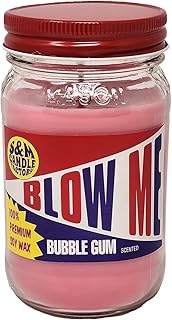 Blow Me Candle ~ Bubble Gum 16 Ounce Scented Soy Candle by S&M Candle Factory ~ Mason Jar Scented Soy Wax Funny Candle ~ 100 Hour Burn Time