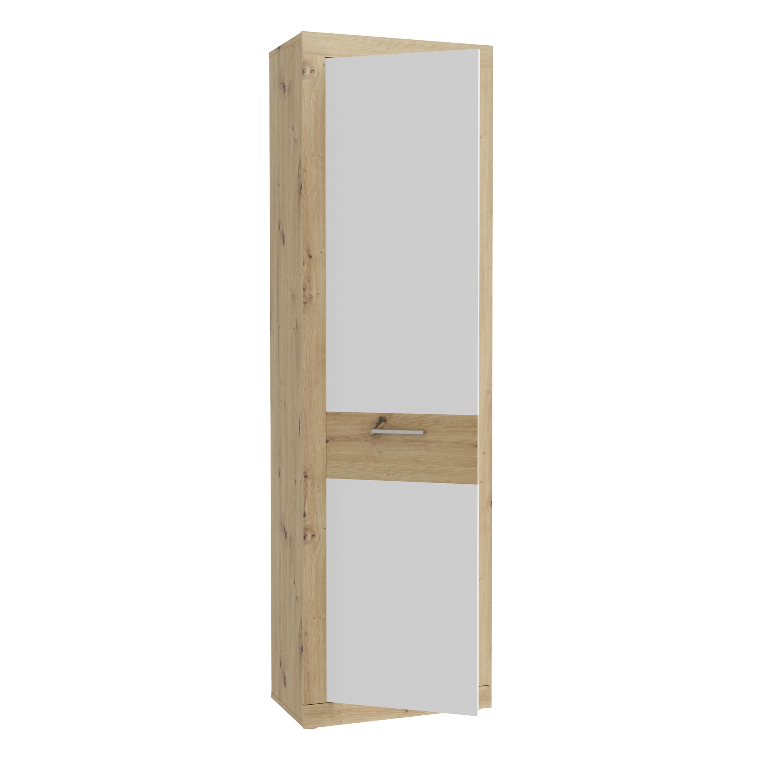 Forte BACCIO Garderobenschrank 60, moderner Flurschrank, 1-türig, Mehrzweckschrank, Holzwerkstoff, Artisan Eiche|Weiß, 58,3 cm breit x 196,8 cm hoch x 33,8 cm tief