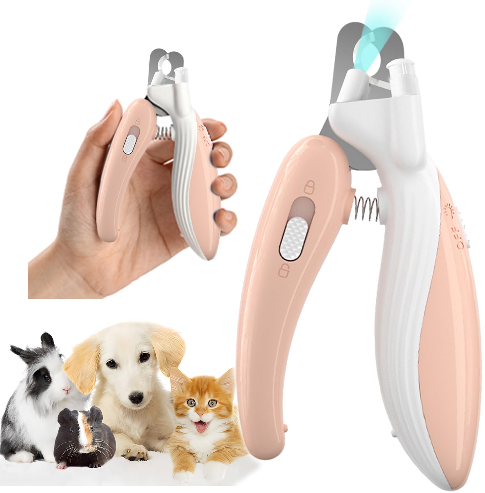 Ginalaia Cat Dog Pet Nail Clippers with Light, Llluminates Cat Dog Nails or Bloodline,Safety Pet Nail Clipper for Dogs, Cats, Rabbits Sharp No Nail