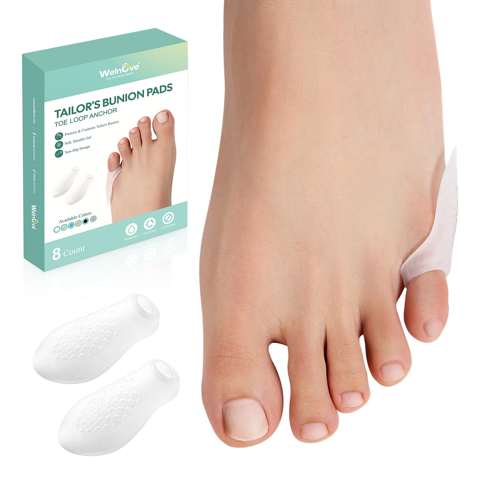 Welnove Tailor's Bunion Corrector Pads - 8 Pack Pinky Toe Protector, Bunion Corrector with Separator for Women Men, Gel Bunion Shield for Foot Pain Relief(Regular Pads)