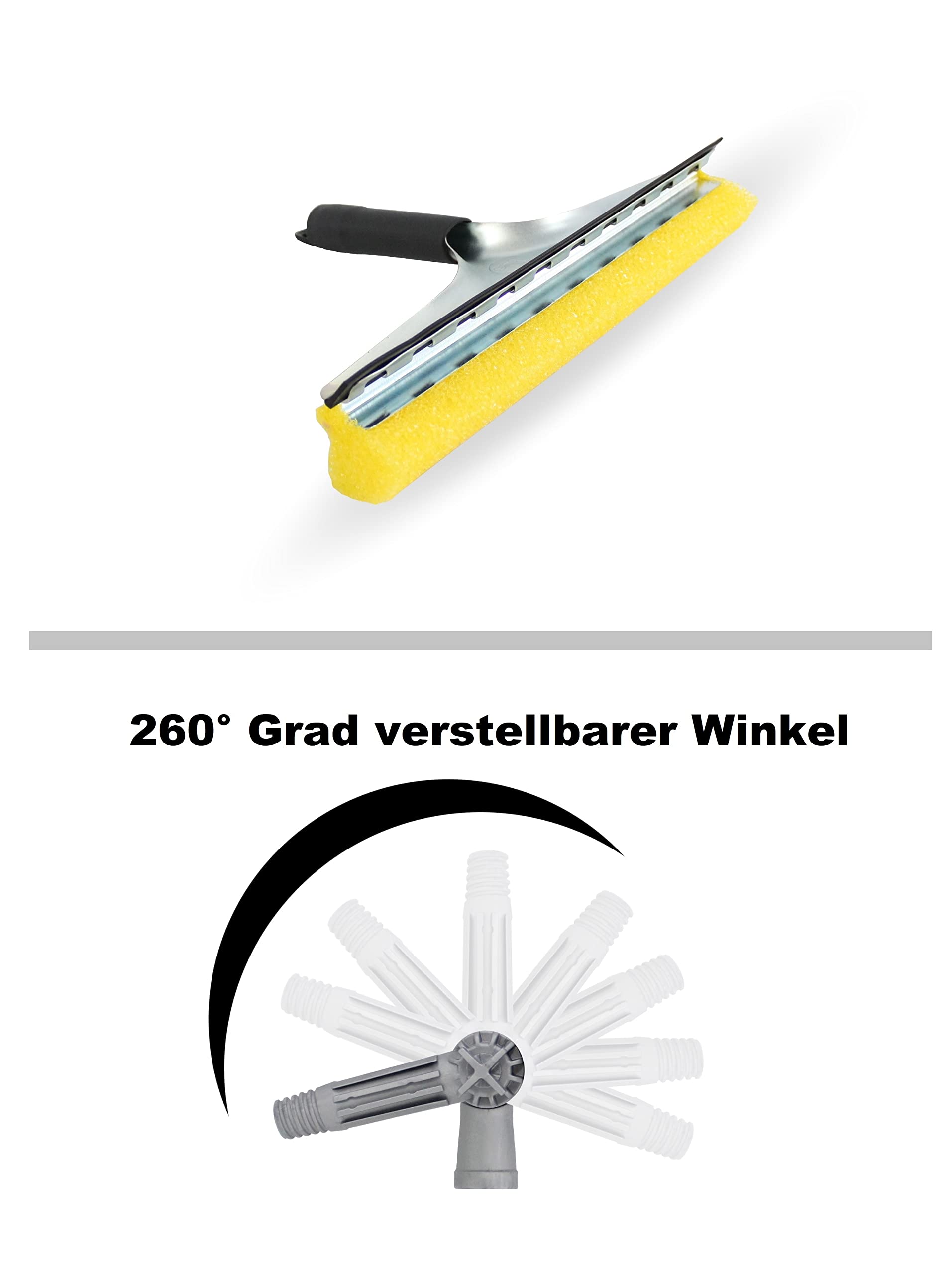 Teleskopstange 8 Meter mit Fensterwischer gelber Schwamm Aluminiumstange ausziehbar zum Reinigen von Fenster Dachfenster Wintergarten Wohnmobil mit Winkel und Adapter