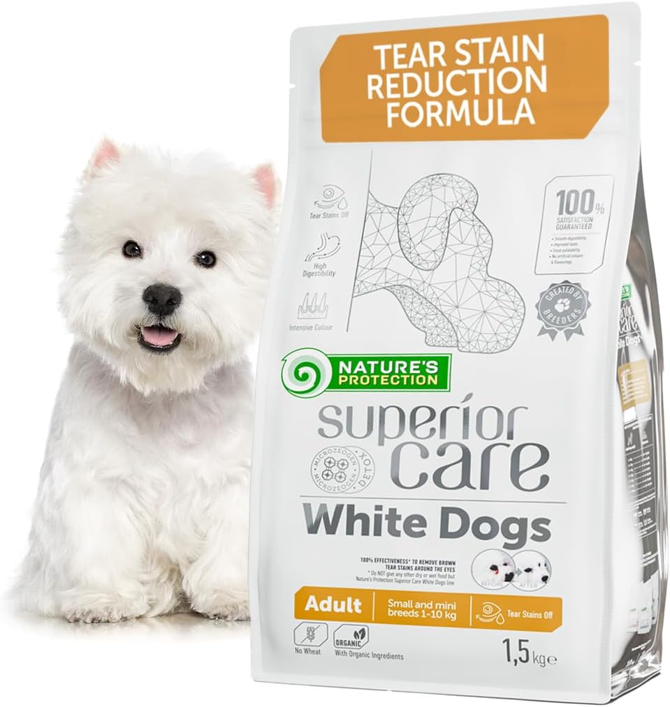 Superior Care Grain Free Dry Dog Food For Adult White Dogs - Hypoallergenic Dog Food with Lamb & Rice - Small Dog Dry Food Reduces Tear Stains, Promotes Healthy Skin & Coat, 1.5kg