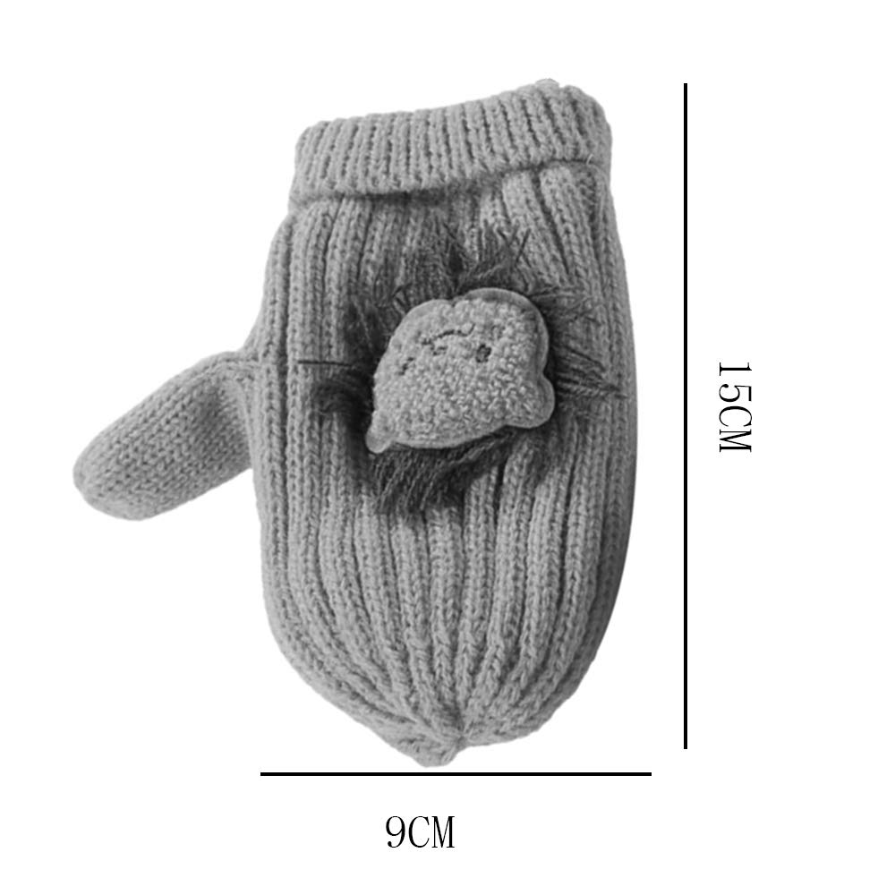 Cartoon Handschuhe Männliche Mädchen Herbst Und Winter Doppelschicht Plus Dicke Stricken Hängenden Hals Vollfinger Handschuhe, 4 Farben, 2 Größen (Farbe : Pink bee, größe : M15*9CM)