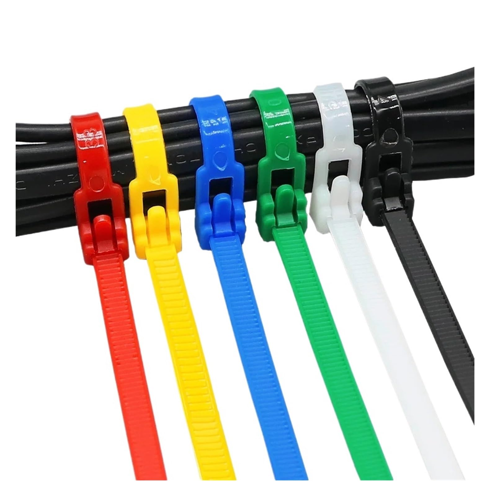 Fascette per cavi regolabili con fibbia, 50 pezzi, fascette in plastica riutilizzabili, fascette fissabili in nylon, colore nero (nero, 8 x 600 mm)
