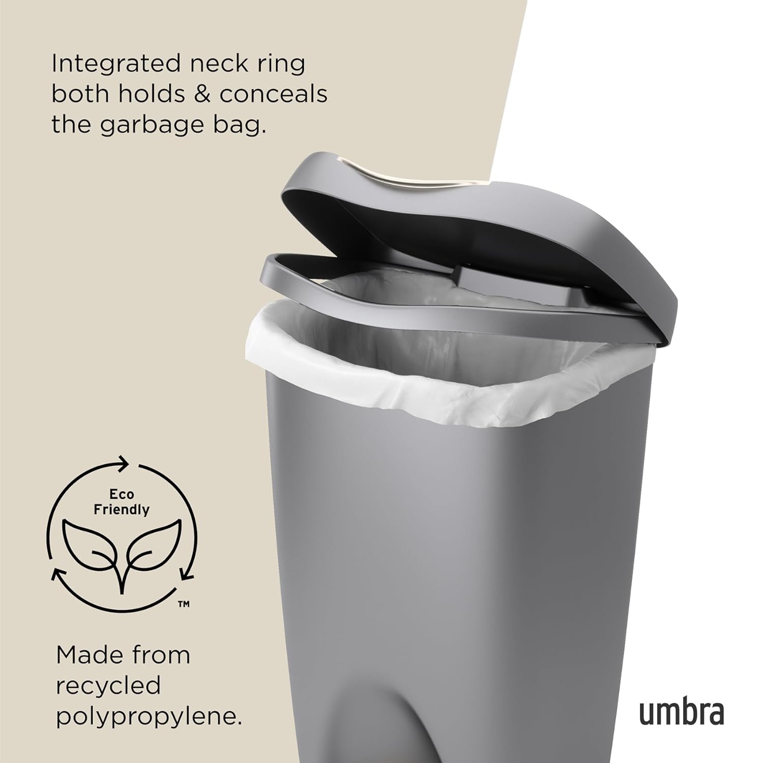 Umbra Trash Can, Large Capacity, Trash Can, Dust Box, Brimcan, 11.8 gal (50 L), Nickel