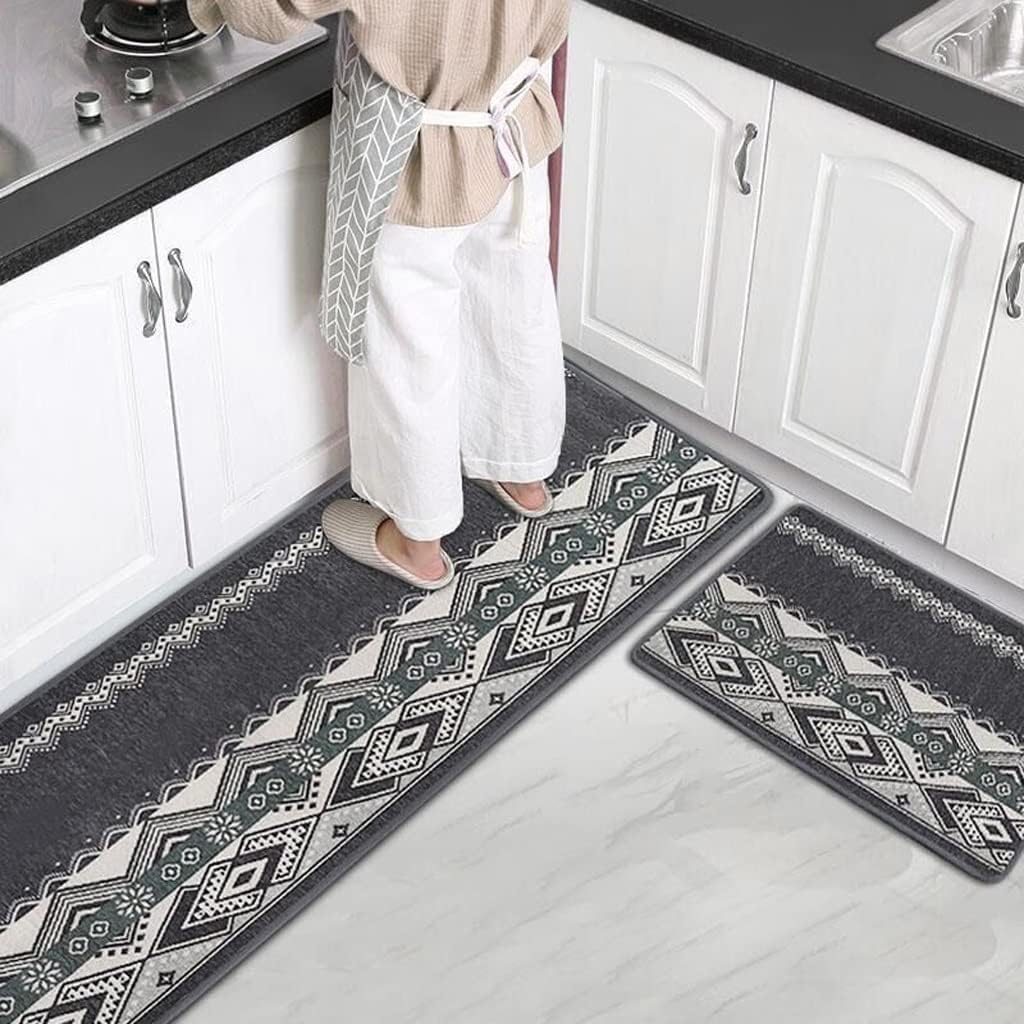Absorb Water Oil Kitchen Mat Hallway Kitchen Rug Balcony Living Room Carpet Door Mat Geometric Pattern(D)