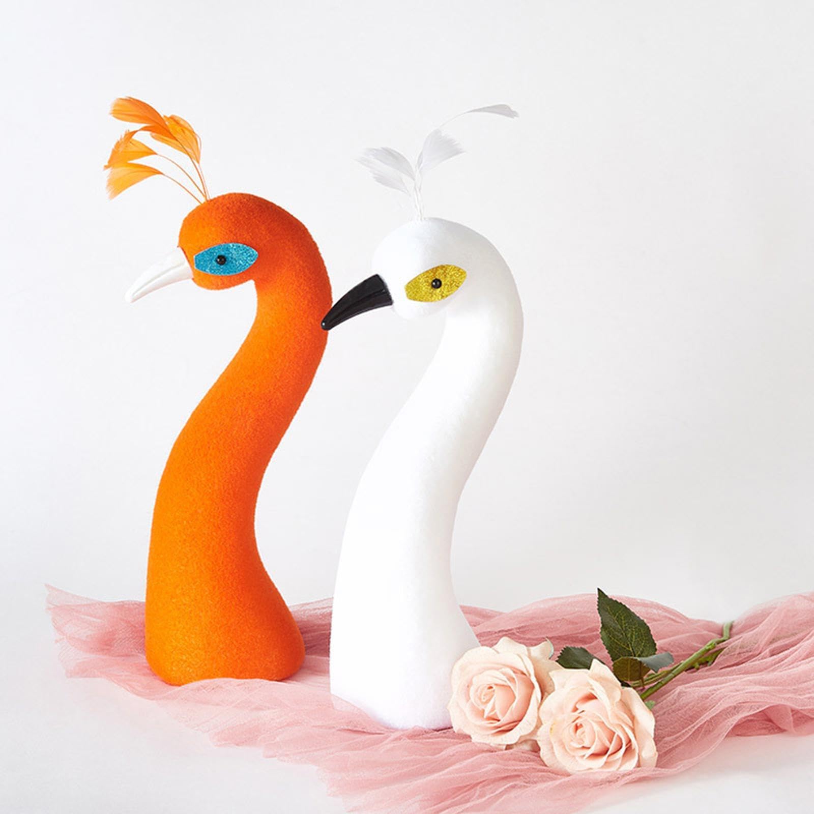 perfk Paon tête de Mannequin, décor d'arrangement floral, décoration de la panier ornement pour fête de Thanksgiving douche nuptiale, Blanc