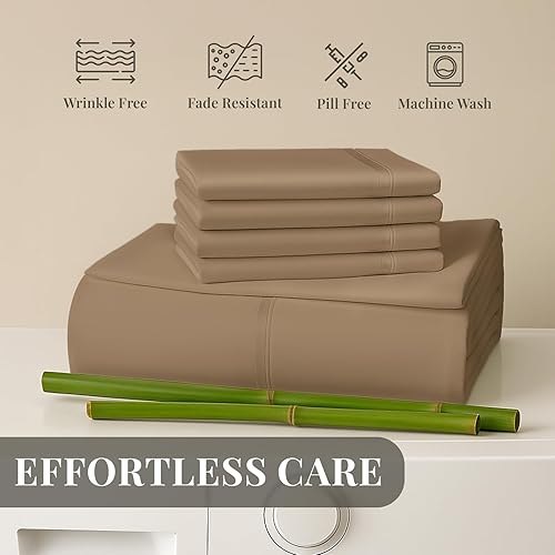 Miniatura 8 de Sacred Thread Juego de sábanas de rayón de 6 piezas hecho de bambú, juego de ropa de cama y fundas de almohada con bolsillos profundos, ropa de cama