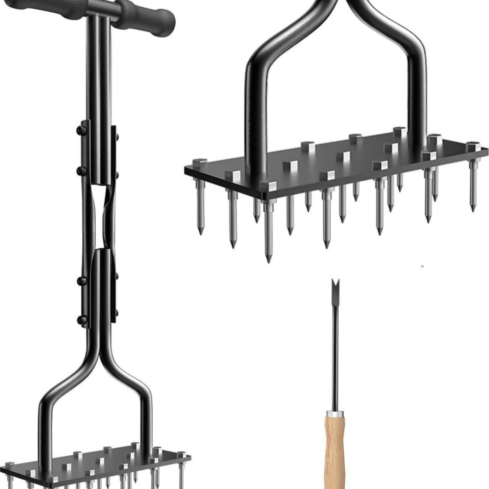 ROUNY Lawn Aerator Spike Metal Manual DethAatching Soil Aerating Lawn with 15 Iron Spikes, Pre-Assembled Grass Aerator Tools for Yard, Lawn Aeration, Garden Tool, Revives Lawn Health.