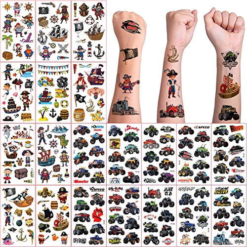 Tatuagem infantil, 20 folhas, pirata, camião, impermeável, para meninos, meninas, tatuagens temporárias, aniversário infantil, presentes de festa, decoração divertida, festival