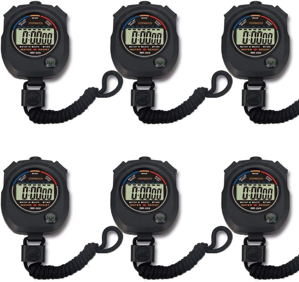 6 Pack Multi-Function Electronic Digital Sport Stopwatch Timer