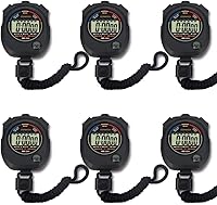 Pgzsy 6 Pack Digital Sports Stopwatch Timer - Large Display, 1/100 Sec Split, Date/Time/Alarm for Coaches & Referees