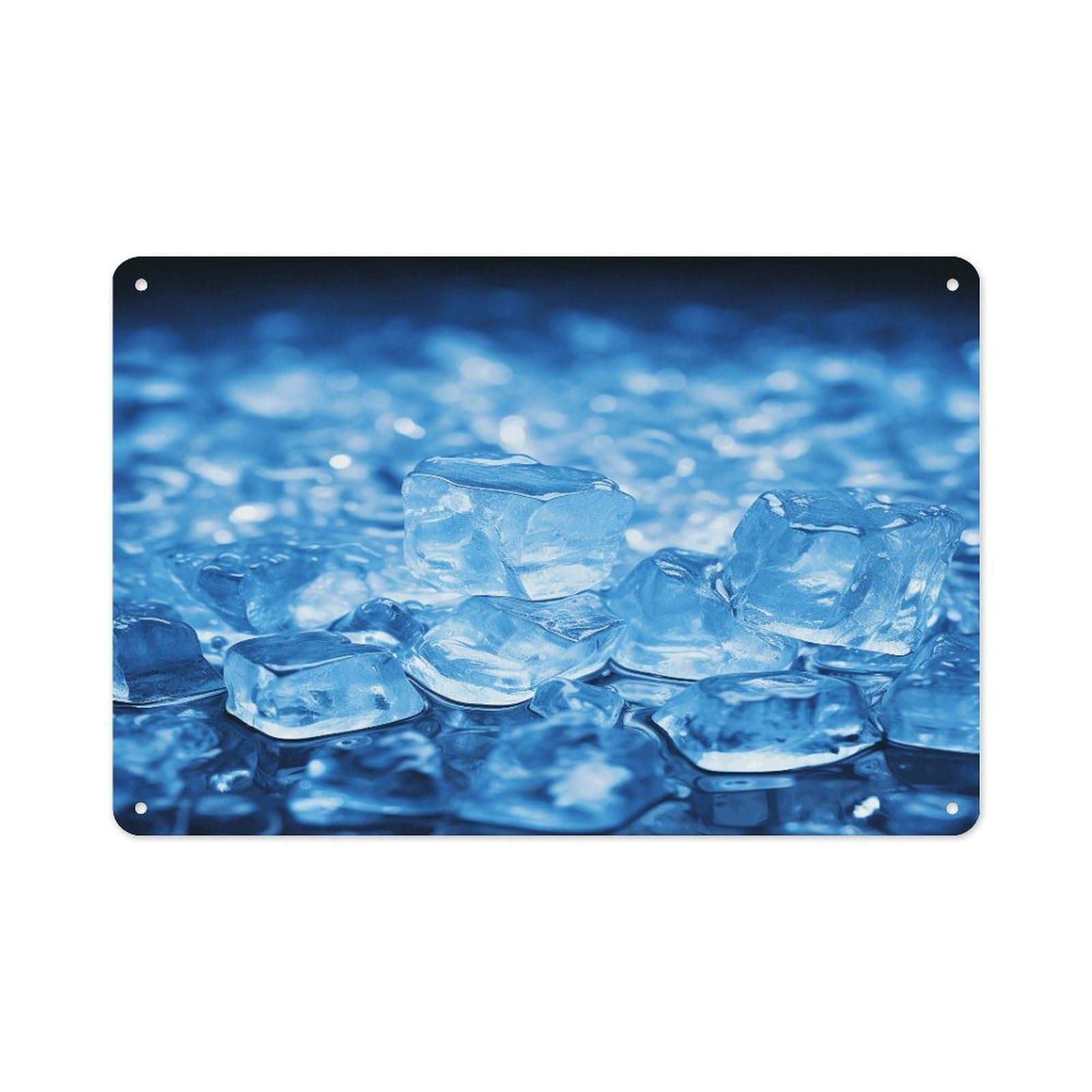 VstaDank Metal Aluminum Blue Ice Cube Background Sign Wall Decor Vintage Metal Sign Plaque Boho Wall Hanging Decor Sublimation Picture Panel Personalized Plaque Poster 8x12in
