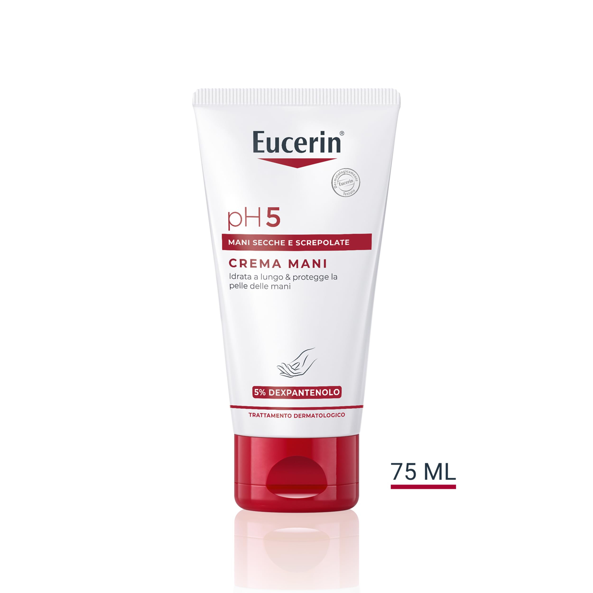 Eucerin pH5 Crema Mani 75 ml, Crema mani secche e screpolate ad assorbimento rapido per un'idratazione di lunga durata, Formula riparatrice con Dexpantenolo per pelle secca e sensibile