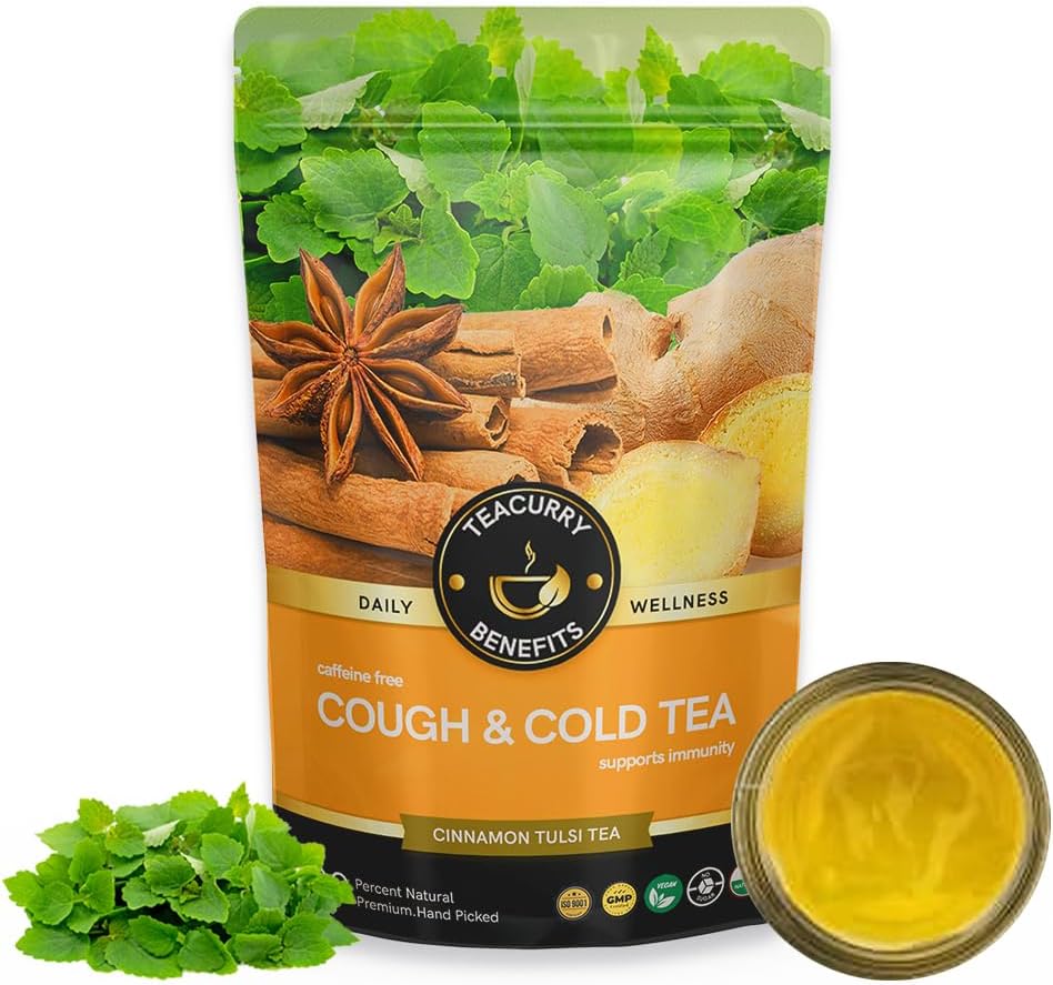 TEACURRY Cold and Cough Tea - 15 Tea Bag | Helps cough, Cold, Runny Nose and sore throat | Relieves Sneezing, Fever, Dizziness | Cough and Cold Relief Pack |100% Natural Herbal Tea for Immunity