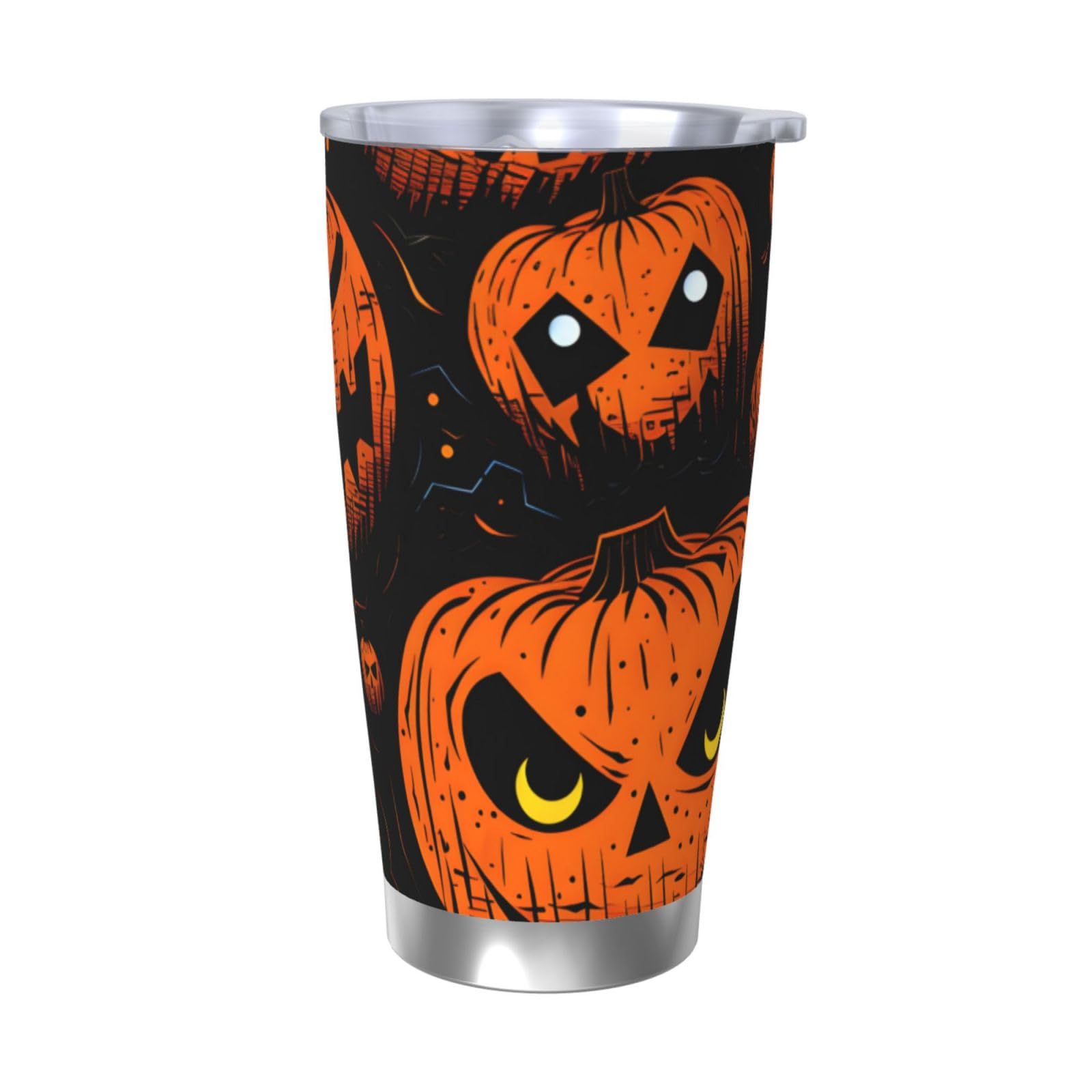 Mexpekil Insulated Travel Mug Iced Coffee Cup Travel Mug Stainless Steel Smoothie Cup Car Coffee Mug Halloween Smiling Pumpkin Tumbler with Lid no Straw, 590ml