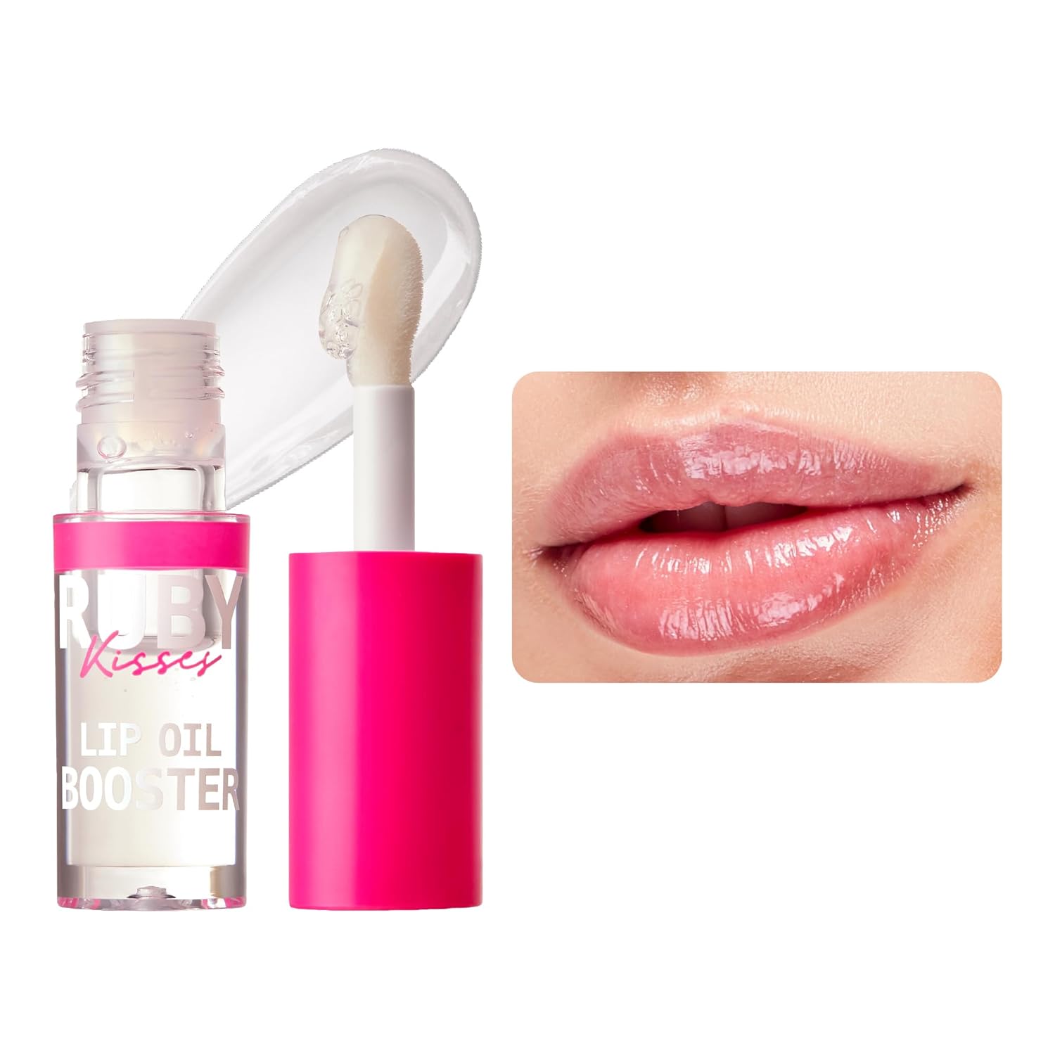 Ruby Kisses Lip Oil Booster, Hydrating Lip Gloss with Nourishing Natural Oil Blend, Jumbo Wand for Easy Application, Non-Sticky Formula (Clear)