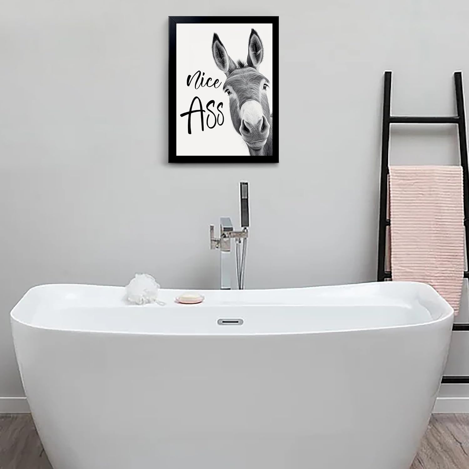 calmart Bathroom Wall Art - Donkey Art Print, Funny Bathroom Decor, Waterproof Canvas Print, 12x16inch