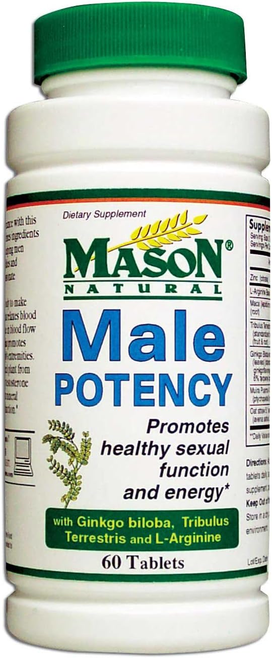 Mason Vitamins Male Potency Tablets with Ginko Biloba, Tribulus Terrestris and L-Arginine, 60-Count Bottles (Pack of 2)