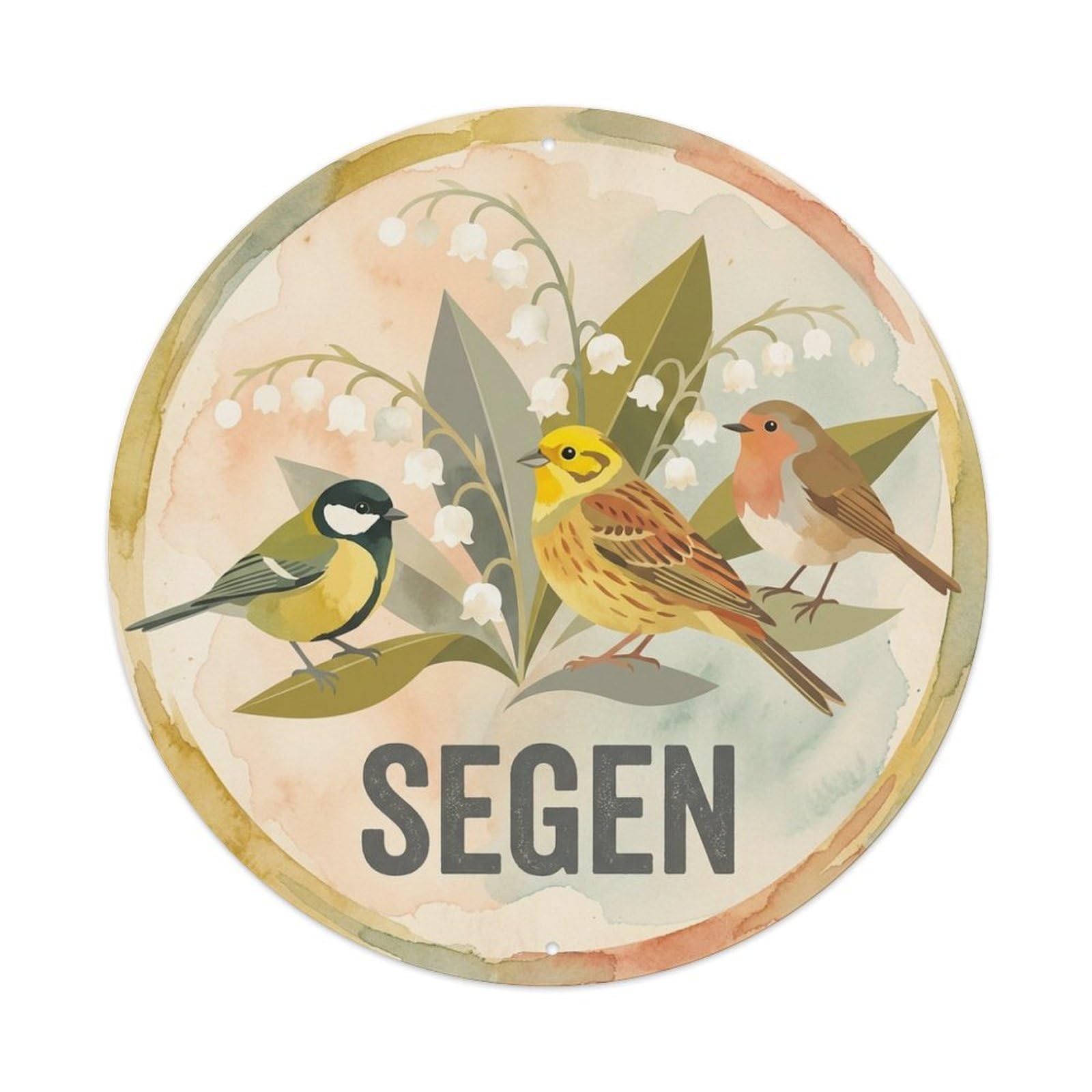 Watercolor Bird Slogan Segen Lily Bells Bouquet Metal Tin Sign
