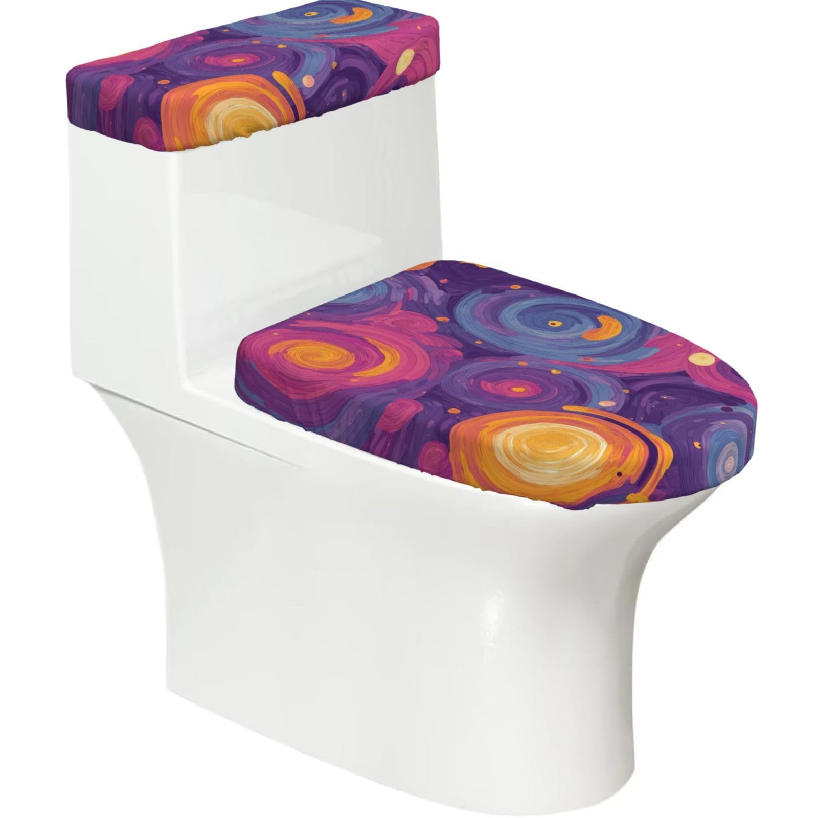 Mrowyc Black Blue-Purple Water Ripples Printed Toilet Seat Set - Set Of 2 - Universal Toilet Seat Cover - Housewarming Birthday Christmas Gift