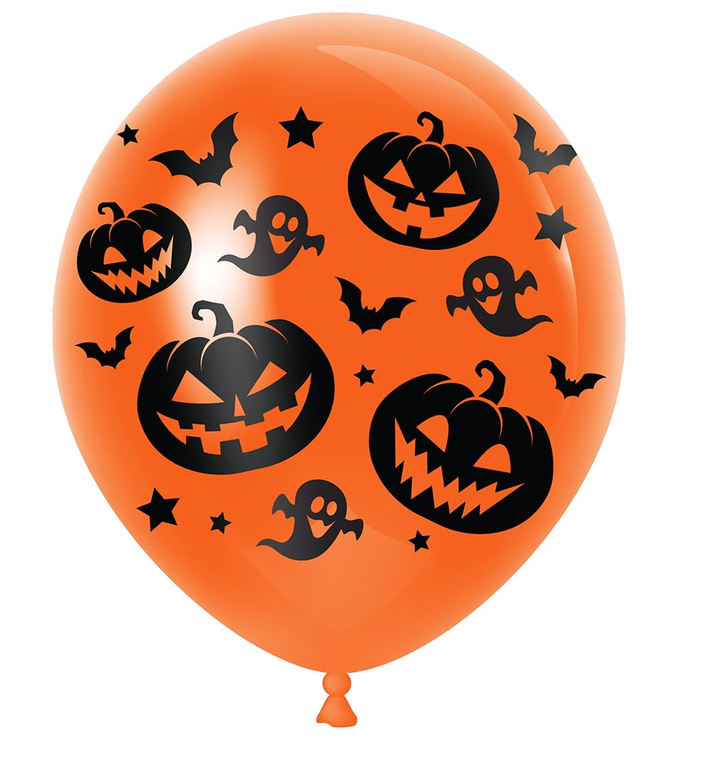 FIESTAS GUIRCA | 10 Pumpkin Balloons (30 cm) - Halloween and Fancy Dress Party Decorations - Ideal for Ghost, Bat Celebrations and Themed Events - Orange