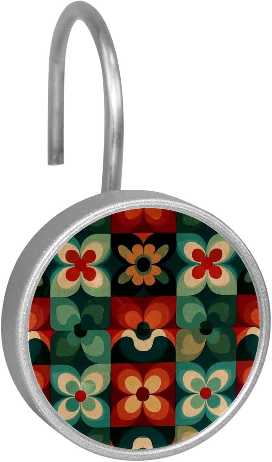 Set of 12 Retro Pattern (3) Shower Curtain Hooks, Stainless Steel Rust-Resistant Decorative Hanger Rings