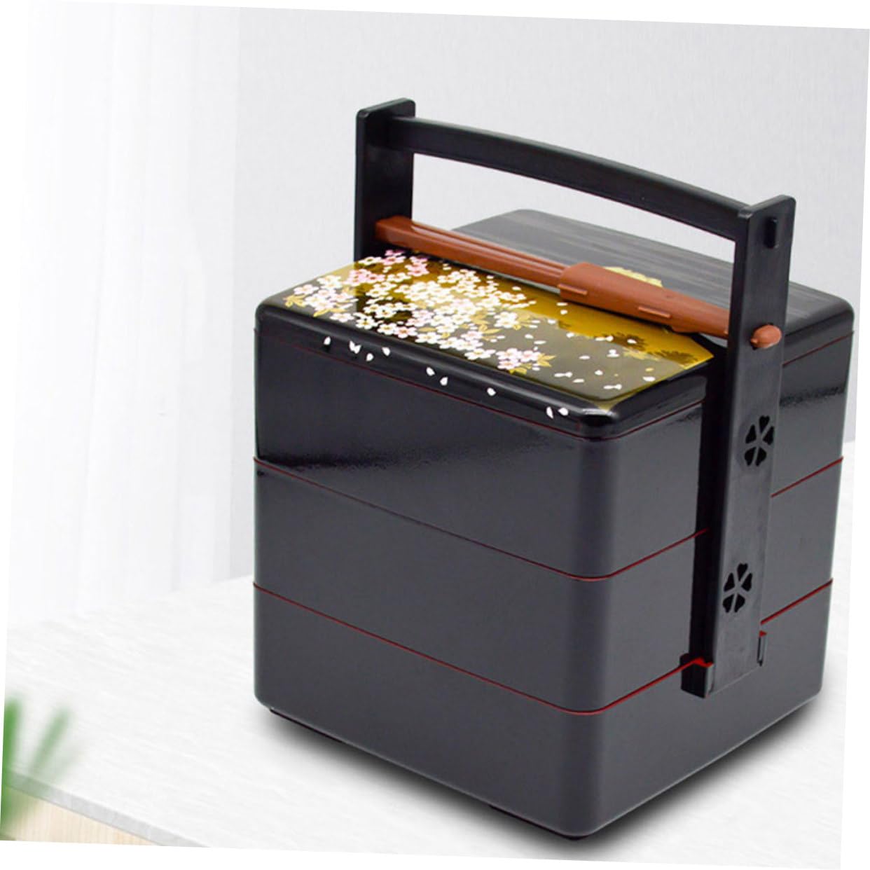 Boîte à Bento Japonaise Portable Noire, Design Trois Niveaux