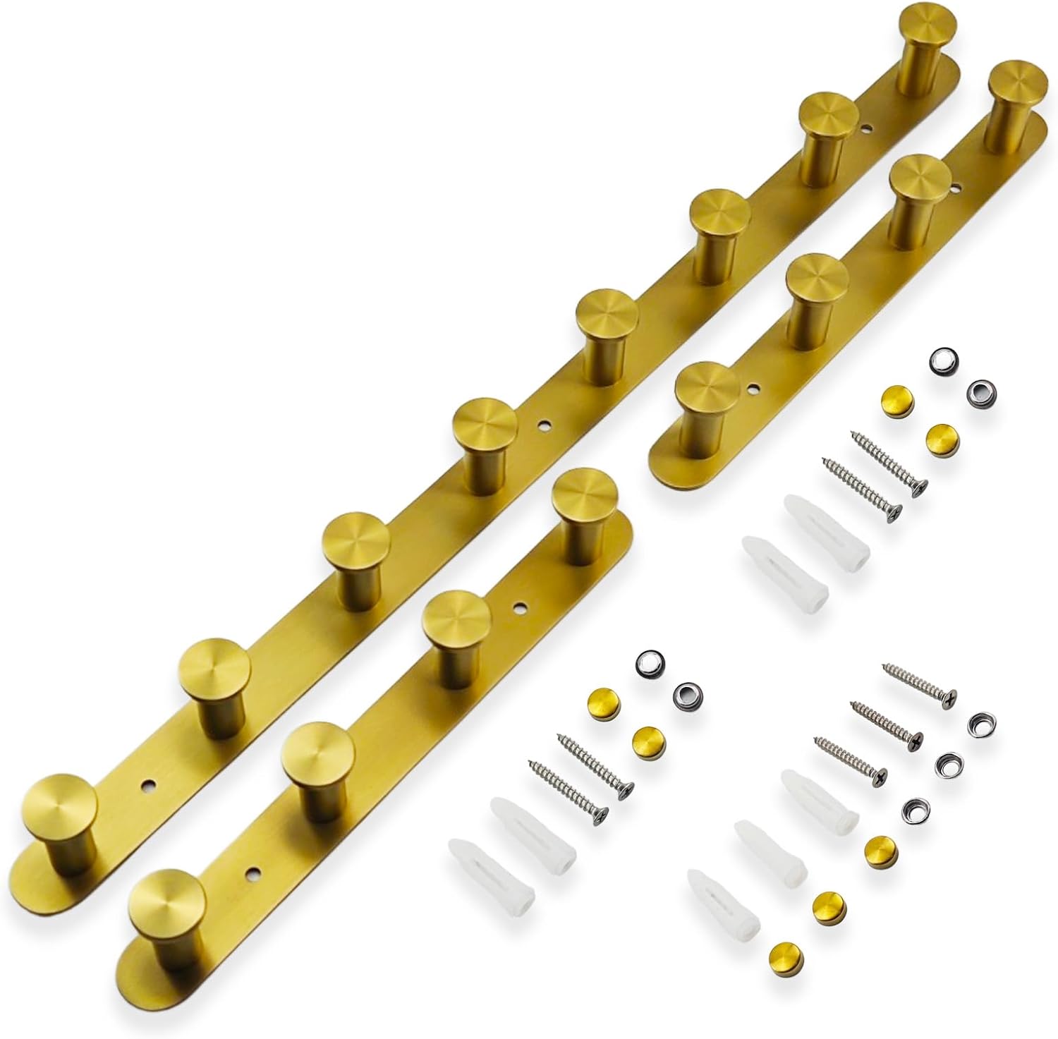 Brushed Gold Wall Mounted Coat Rack (3 Pack) - 16 Stainless Steel Hooks, Rustproof Entryway Organizer for Coats, Hats, Towels - Space-Saving for Bathroom, Bedroom