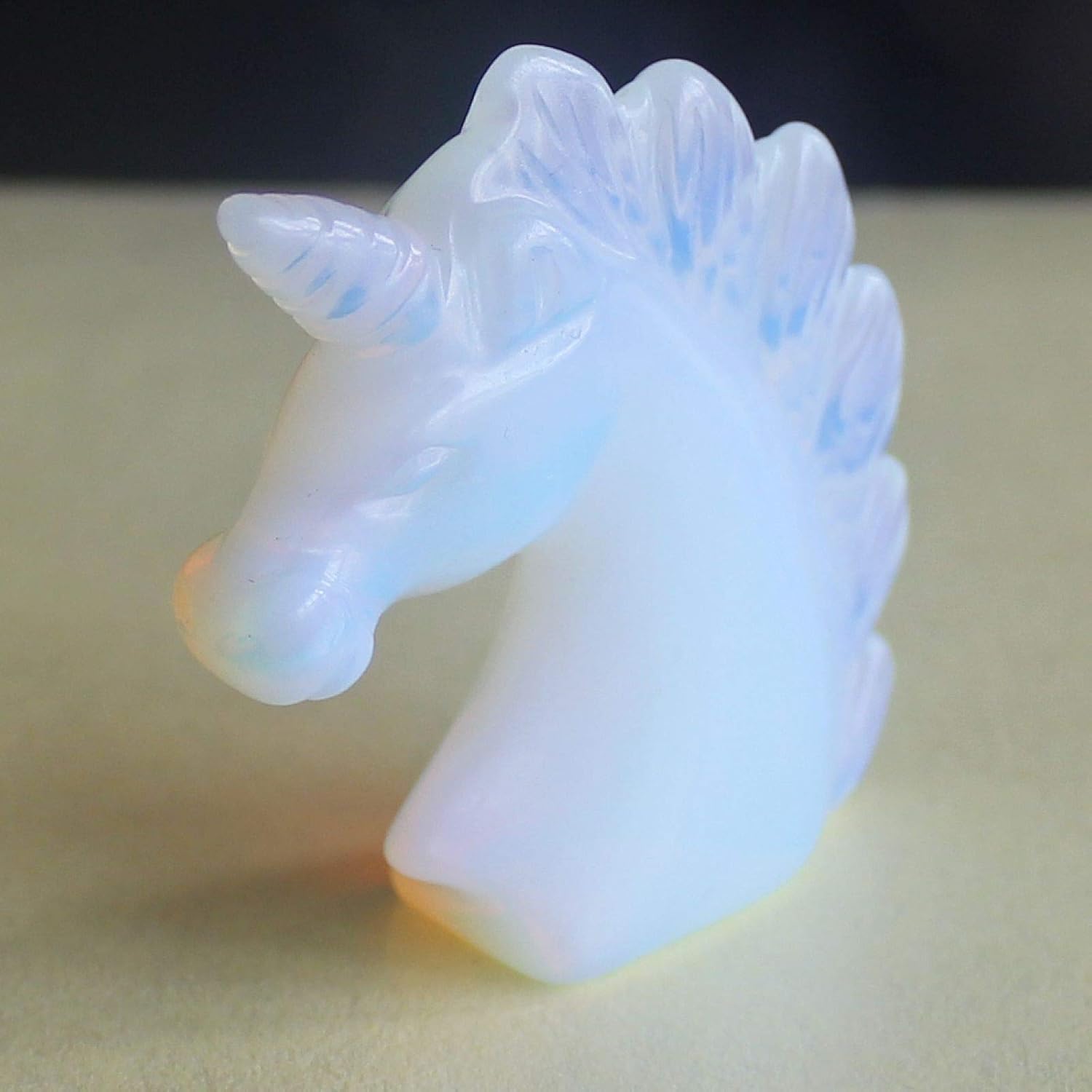 2'' Hand Carved Gemstone White opalite Crystal Unicorn Figurine Animal Statue Carving Sculpture Office Desktop Home Decor