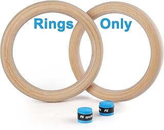 Wood Gymnastic Rings with Adjustable Number Suspension Trainer Straps with Cam Buckle 15ft Olympic Rings 32/28mm Heavy Duty 1543/992lbs for Pull Up Bar Workout Exercise Gym Hanging Rings Indoor