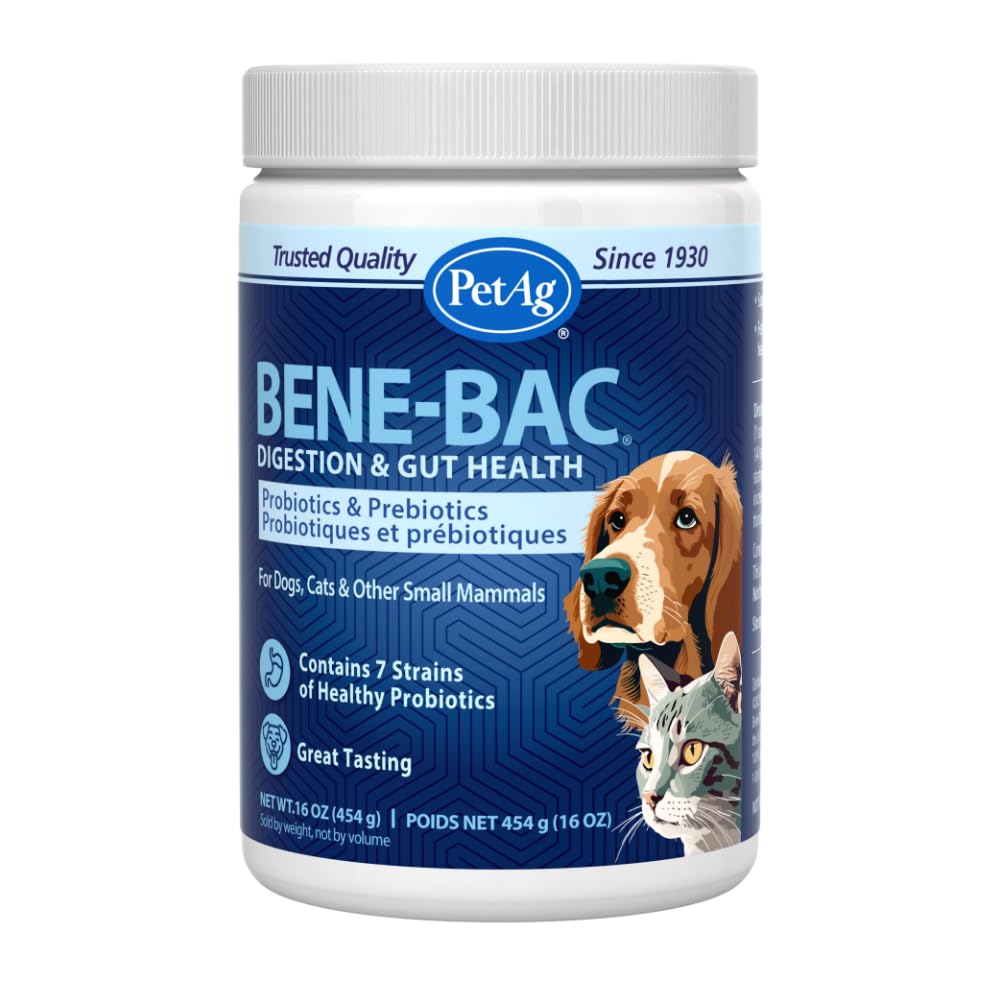 PetAg Bene-Bac Plus - 1 lb Powder - FOS & Probiotics for Dogs, Cats, Exotic & Wildlife Mammals