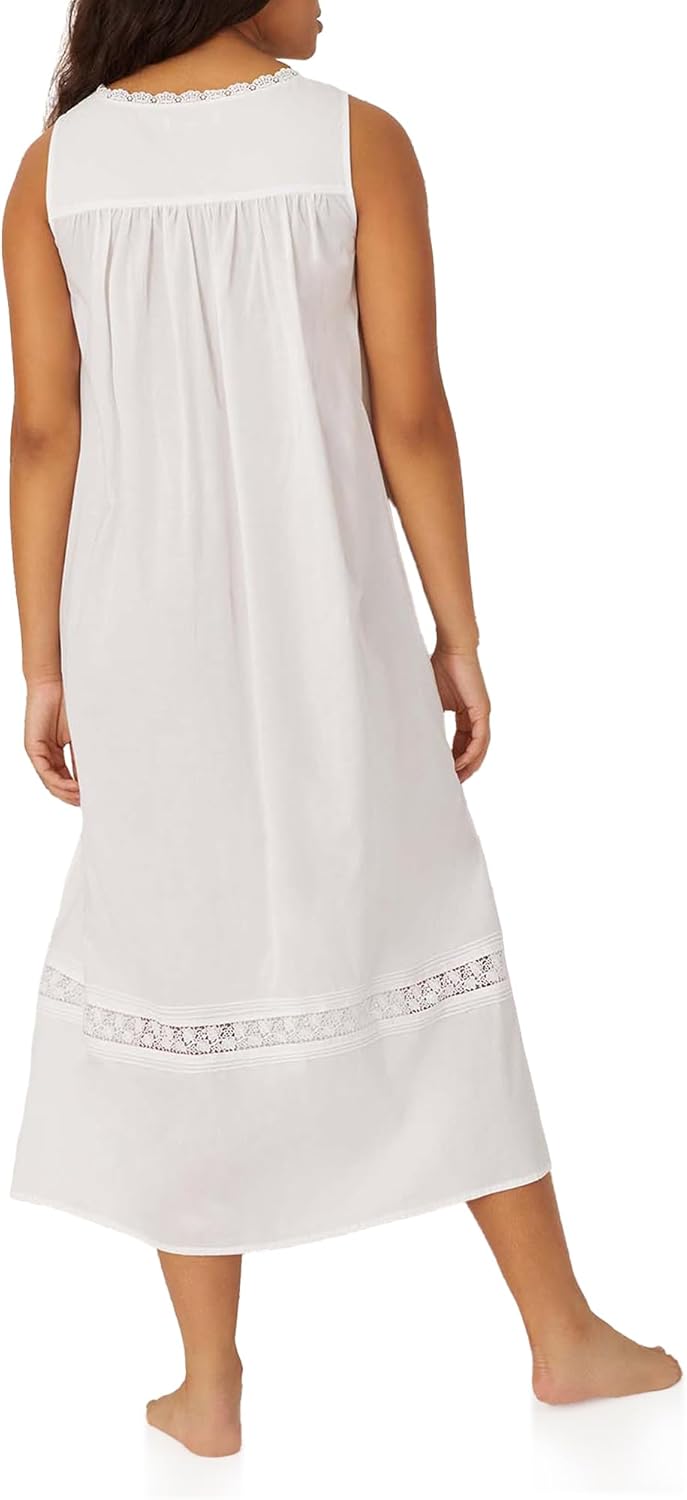 Eileen West Queen Anne's Lace Womens Sleepwear & Loungewear - Portofino Collection - 100% Cotton Ballet Sleeveless Nightgown - Image 3