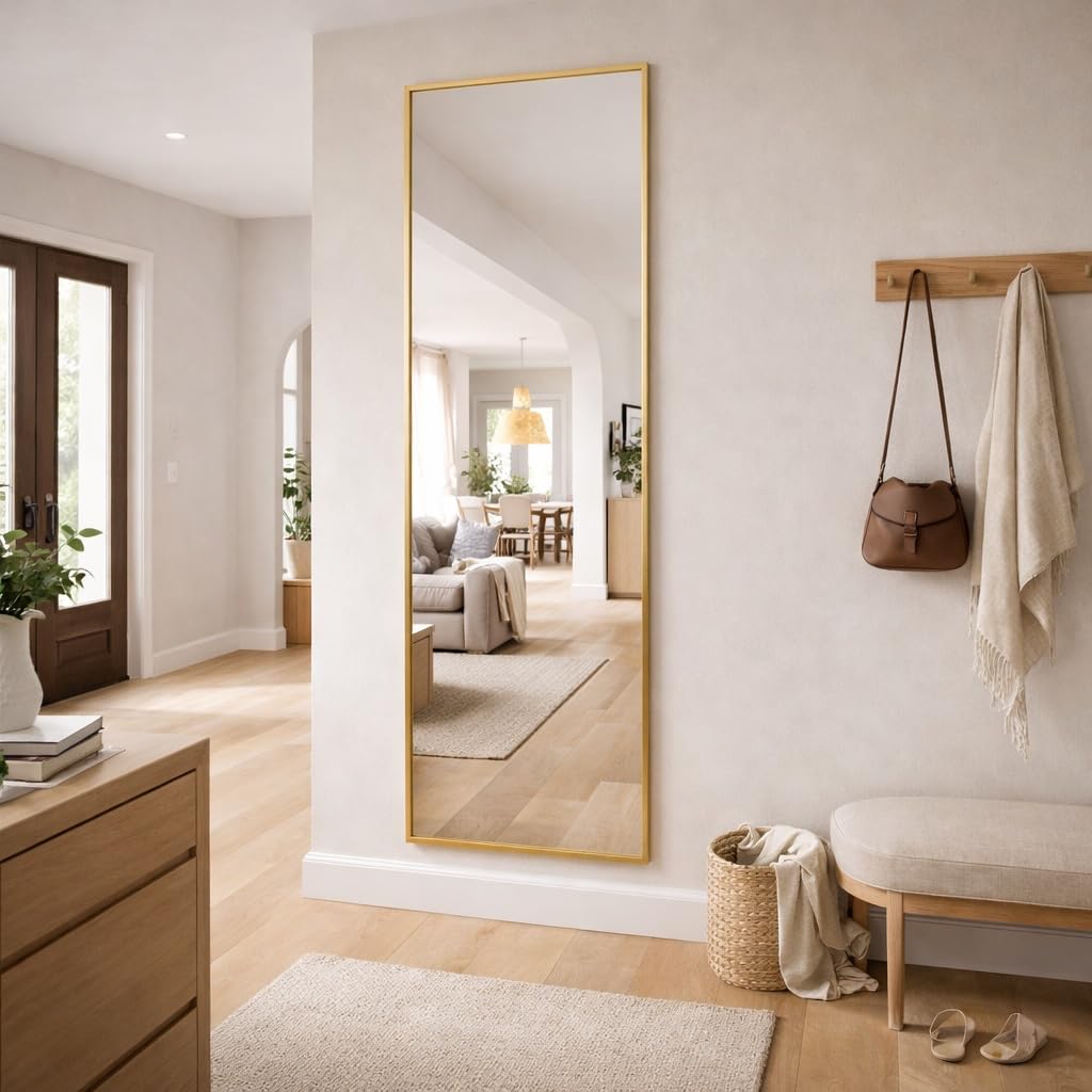 Jobu Full Length Rectangle Mirror 180cm x 60cm, Gold Metal Frame