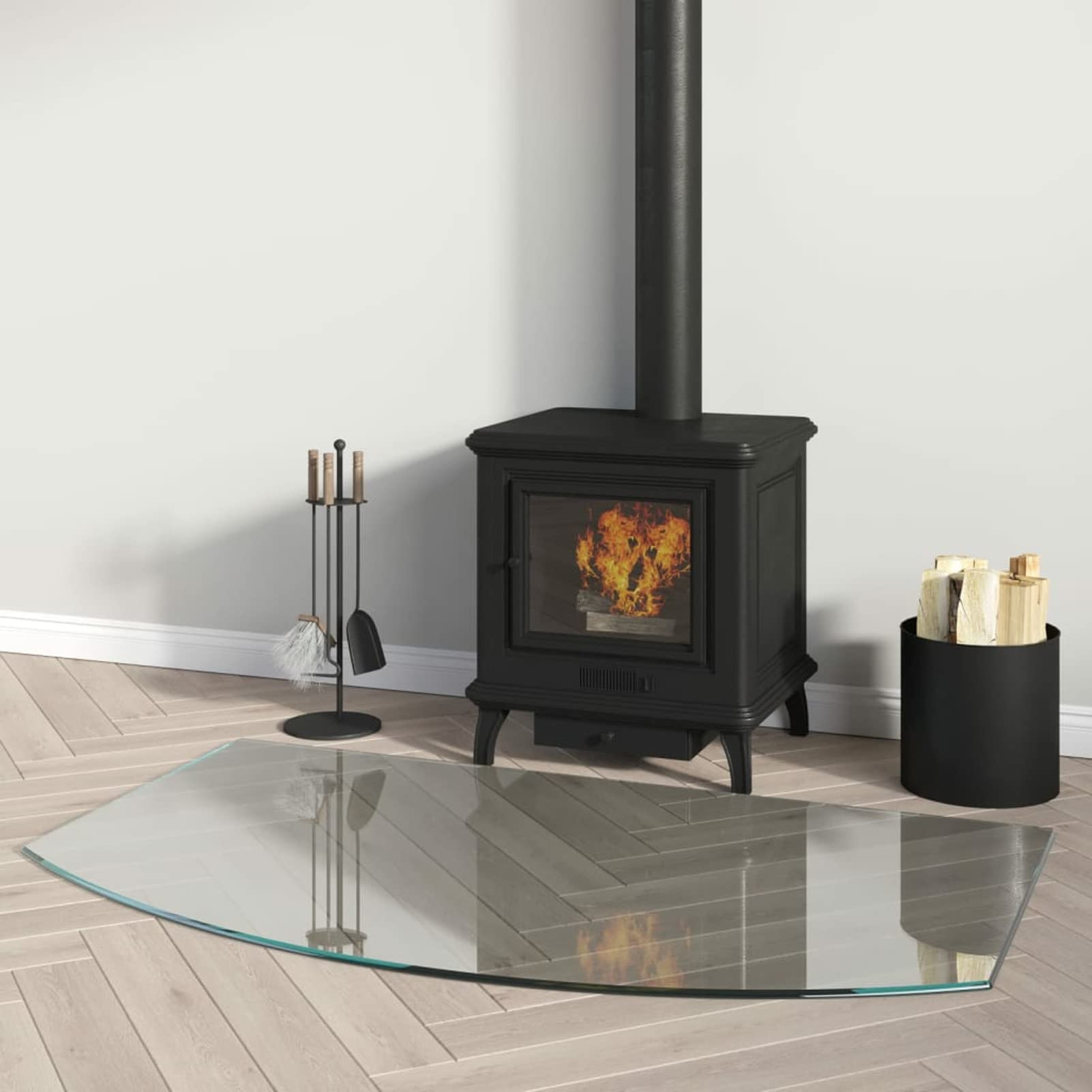 Rantry Piastra in vetro per caminetto, 100 x 60 cm, protezione per pavimenti in parquet e laminato, base per stufa resistente alle alte temperature, copertura per pavimento in vetro temperato