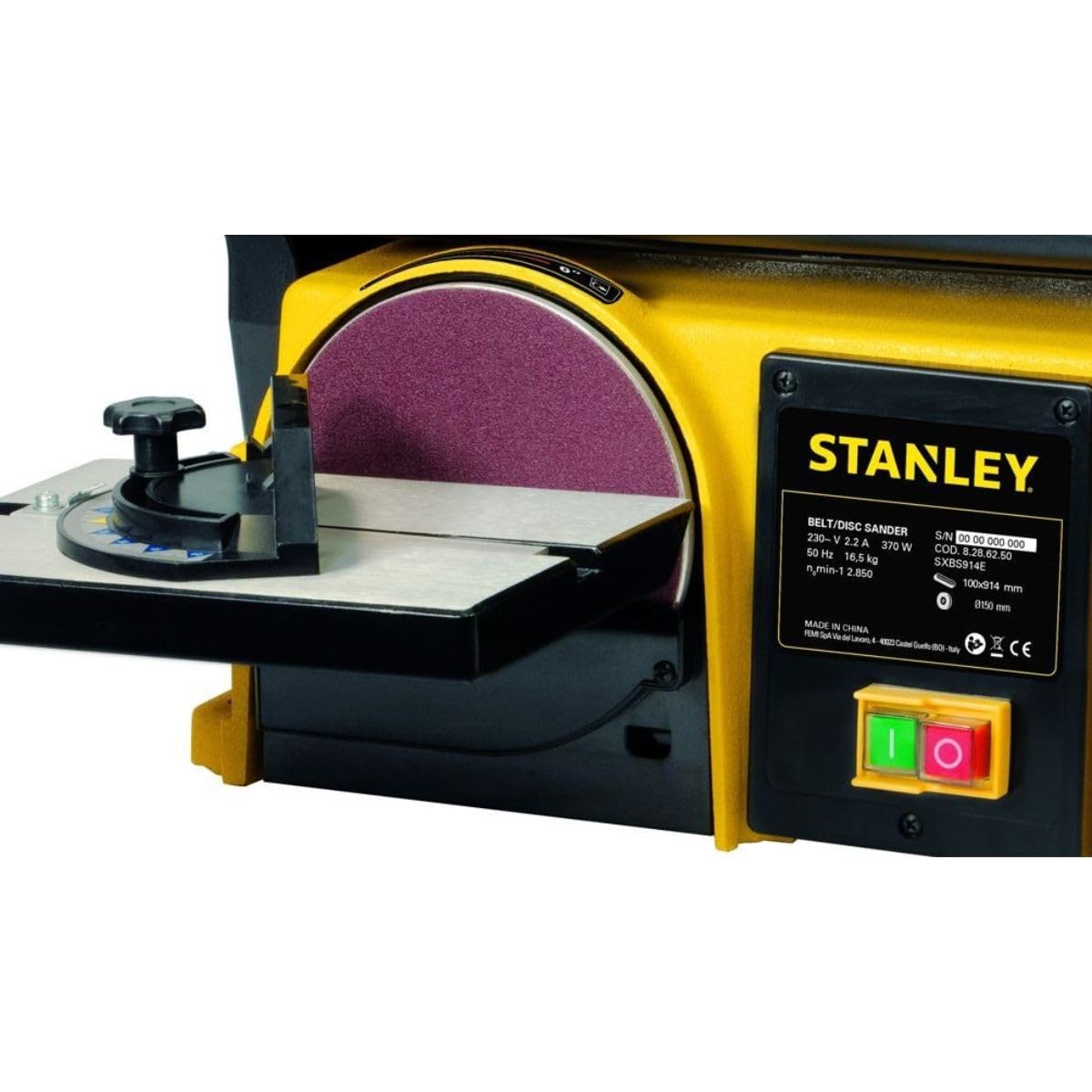 STANLEY - Ponceuse d'établi à bande et à disque SXGBL150E, moteur 370W induction silencieux, base en fonte stable, aspiration intégrée, pour ponçage bois et métal, bras réglable.