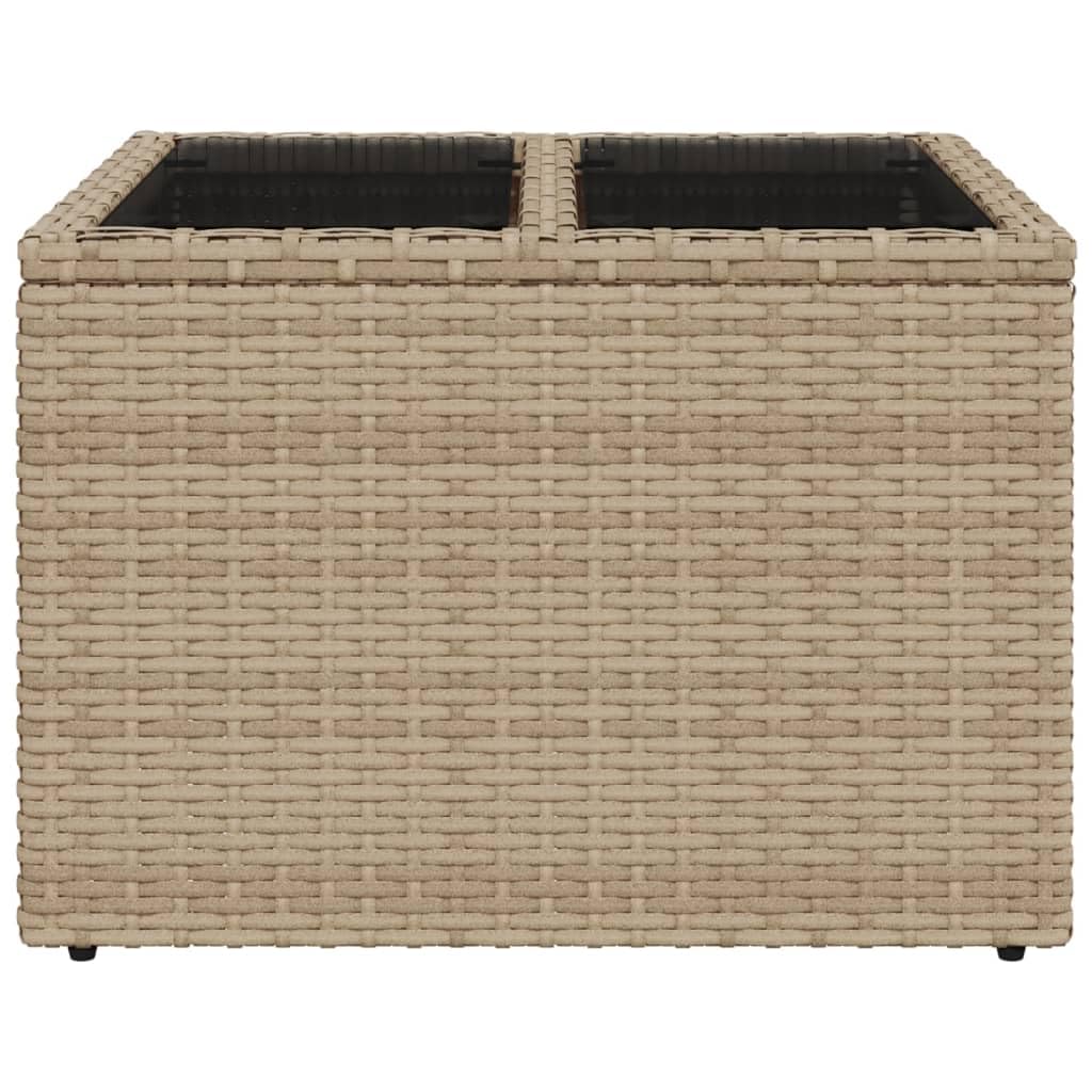 Stół ogrodowy ze szklanym blatem w kolorze beżowym, 55 x 55 x 37 cm, z polirattanu i stali malowanej proszkowo, na taras, balkon, do ogrodu, na zewnątrz, okrągły, prostokątny, owalny