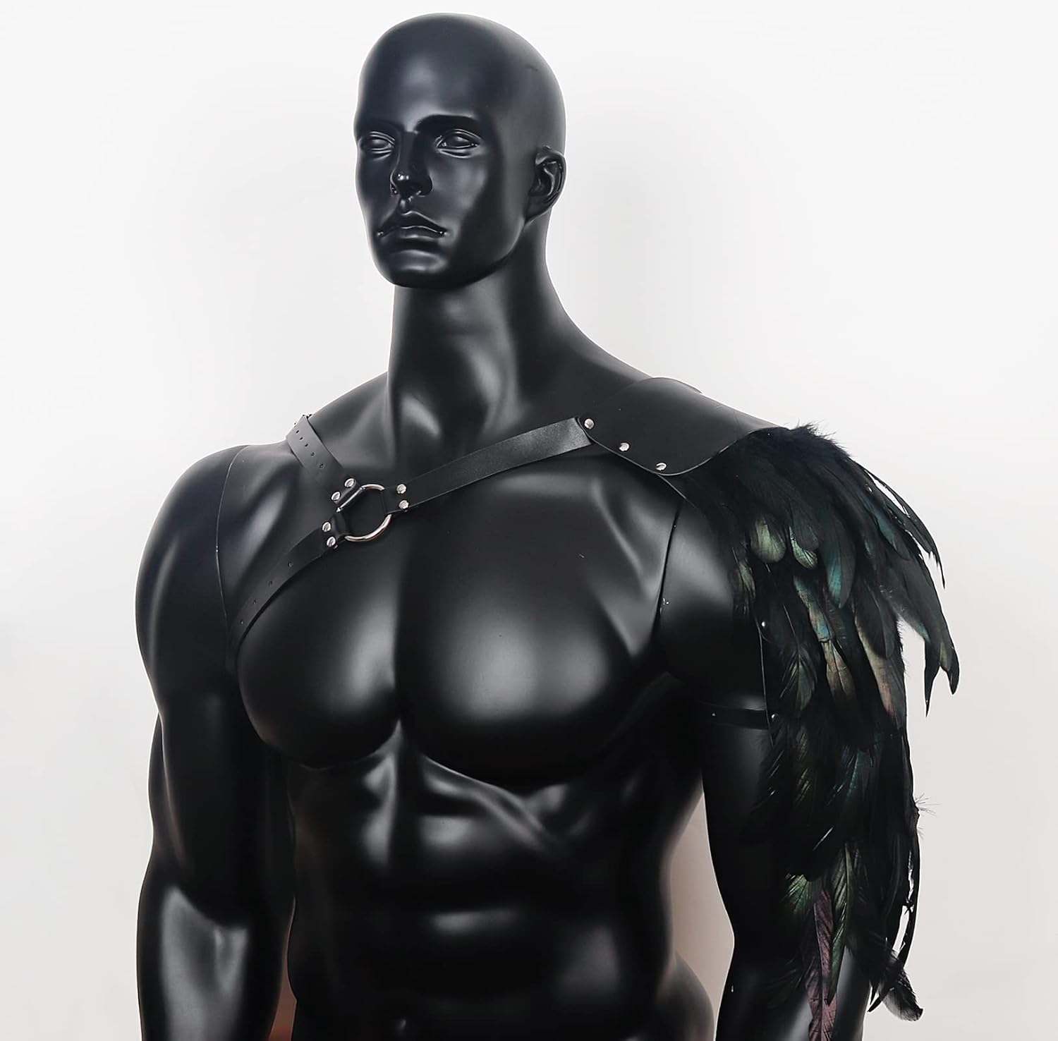 L'VOW Punk Feather Guards Costume for Men Adjustable Gothic Faux PU Leather Shoulder Armor Viking Cosplay for Halloween - Image 4